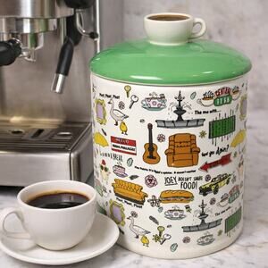 FRIENDS TV Show Ceramic Cookie Jar w/ Espresso Cup Handle Lid